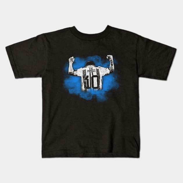 messi watercolor blue Kids T-Shirt by Punk Fashion